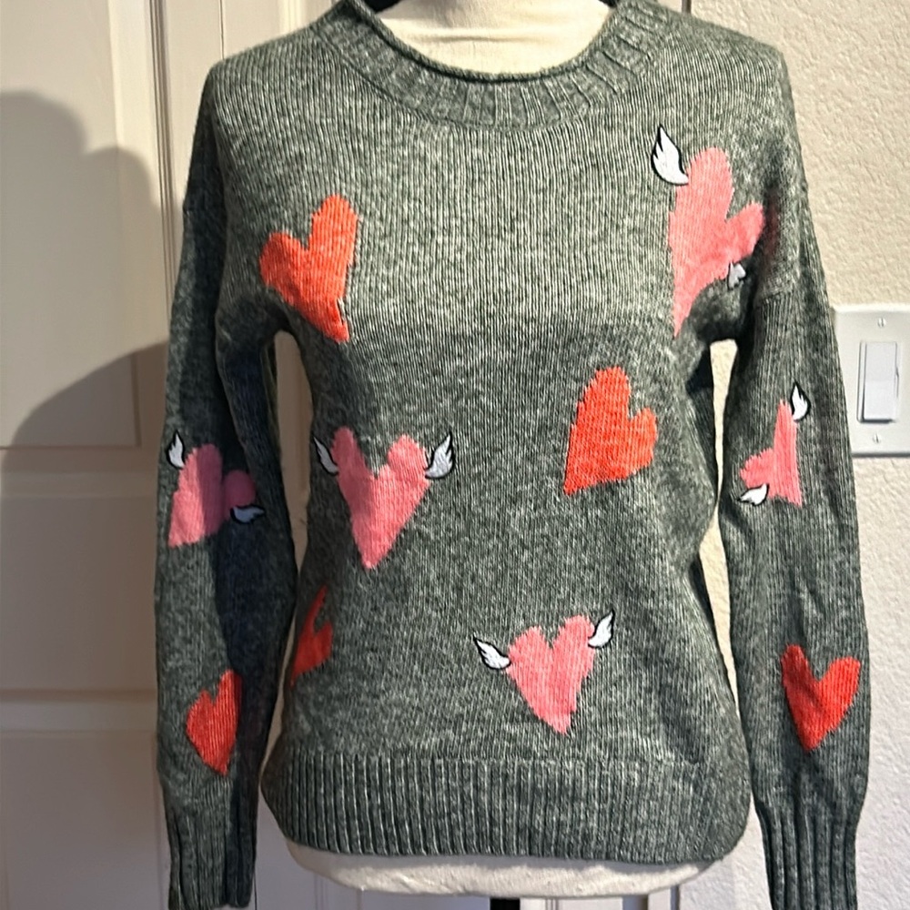 Lou & Gray Petite Flying Hearts Cotton Blend Sweater